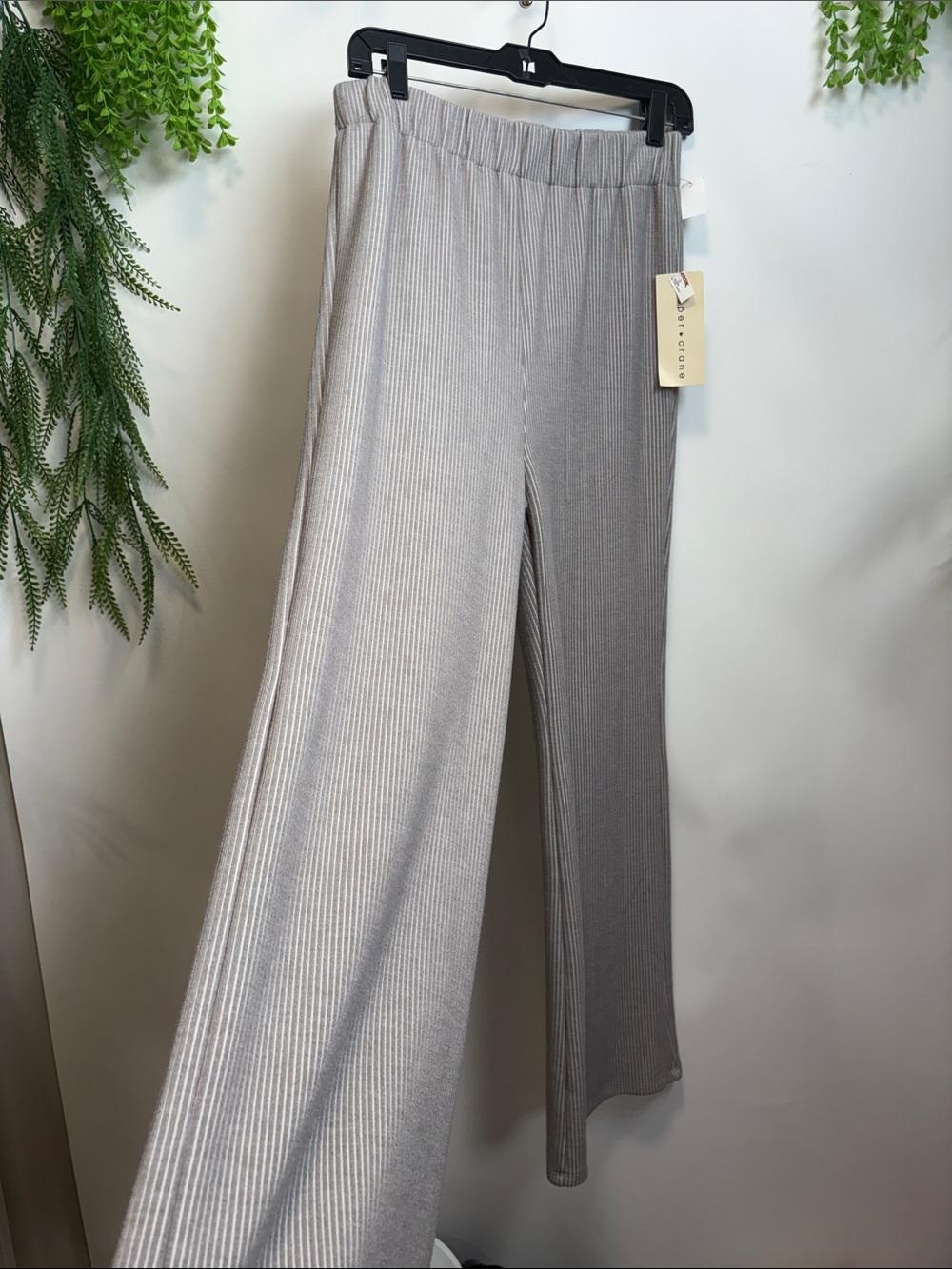 Paper Crane Light Gray Ribbed Wide-Leg Knit Pants